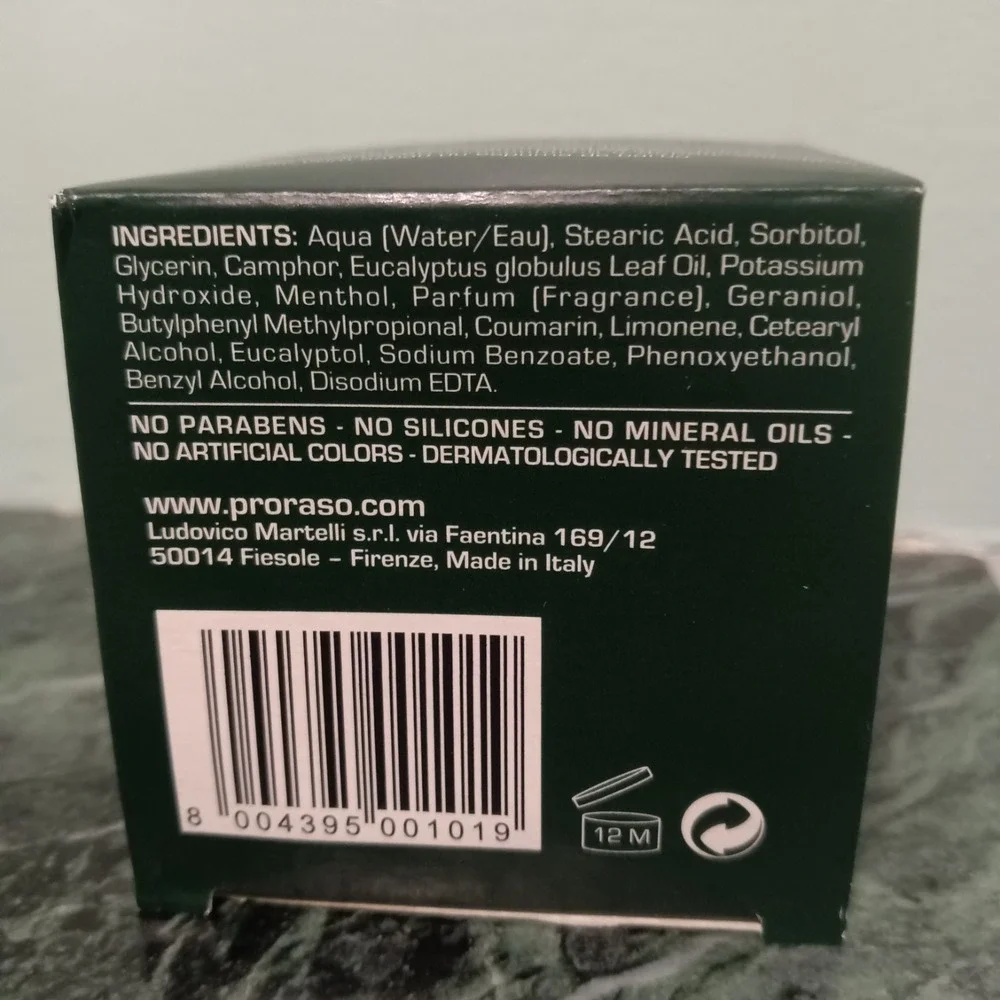 PRORASO Green - Pre Shave Cream - Eucalyptus and‎ Menthol for Men – 100ml 3.6 oz